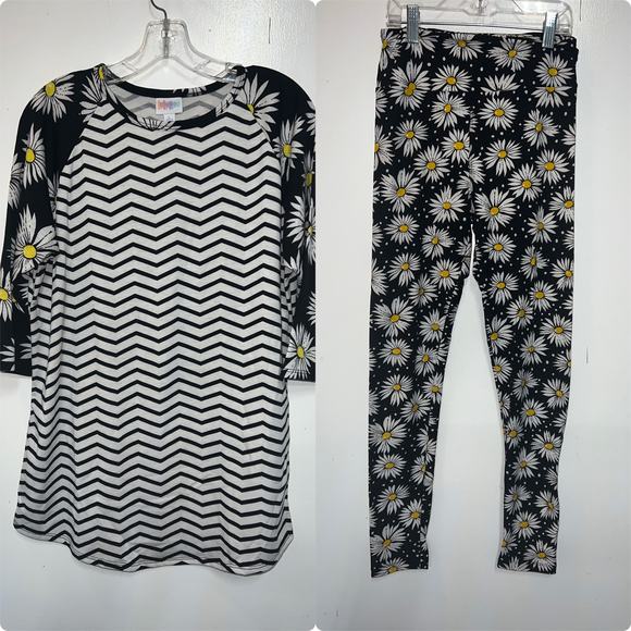 LuLaRoe Other - NWOT Rare Lularoe Chevron & Daisy Set Randy Top L & OS leggings